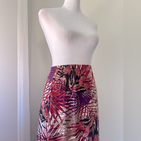 212 Collection Multicolored Tropical Print Lightweight Stretch Knee Length Skirt - Picture 5 of 10